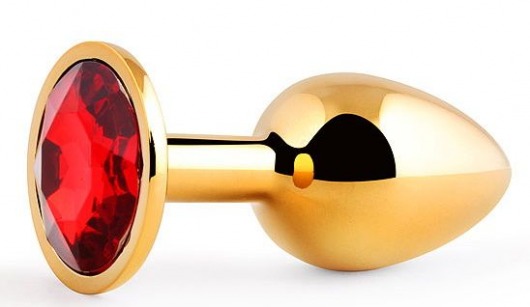 Золотистая анальная пробка с красным стразом - 7,2 см. - Anal Jewelry Plug - купить с доставкой в Нижнем Новгороде