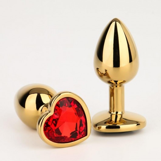 Золотистая анальная пробка с красным кристаллом в форме сердца - 7 см. - Сима-Ленд - купить с доставкой в Нижнем Новгороде