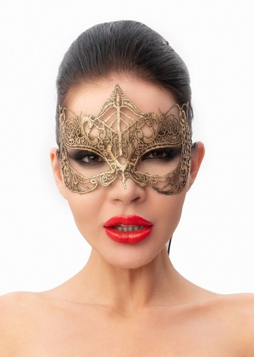 Пикантная золотистая карнавальная маска - Джага-Джага купить с доставкой