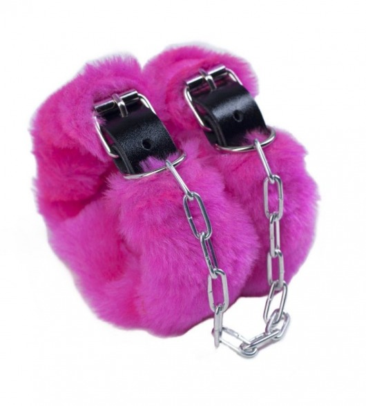 Кожаные наручники со съемной розовой опушкой - Лунный свет - купить с доставкой в Нижнем Новгороде