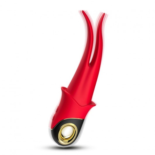 Красный стимулятор эрогенных зон с раздвоенным концом - 23,5 см. - Silicone Toys