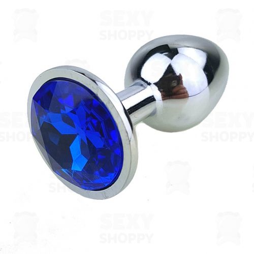 Серебристая анальная втулка с синим кристаллом - 7 см. - Джага-Джага - купить с доставкой в Нижнем Новгороде